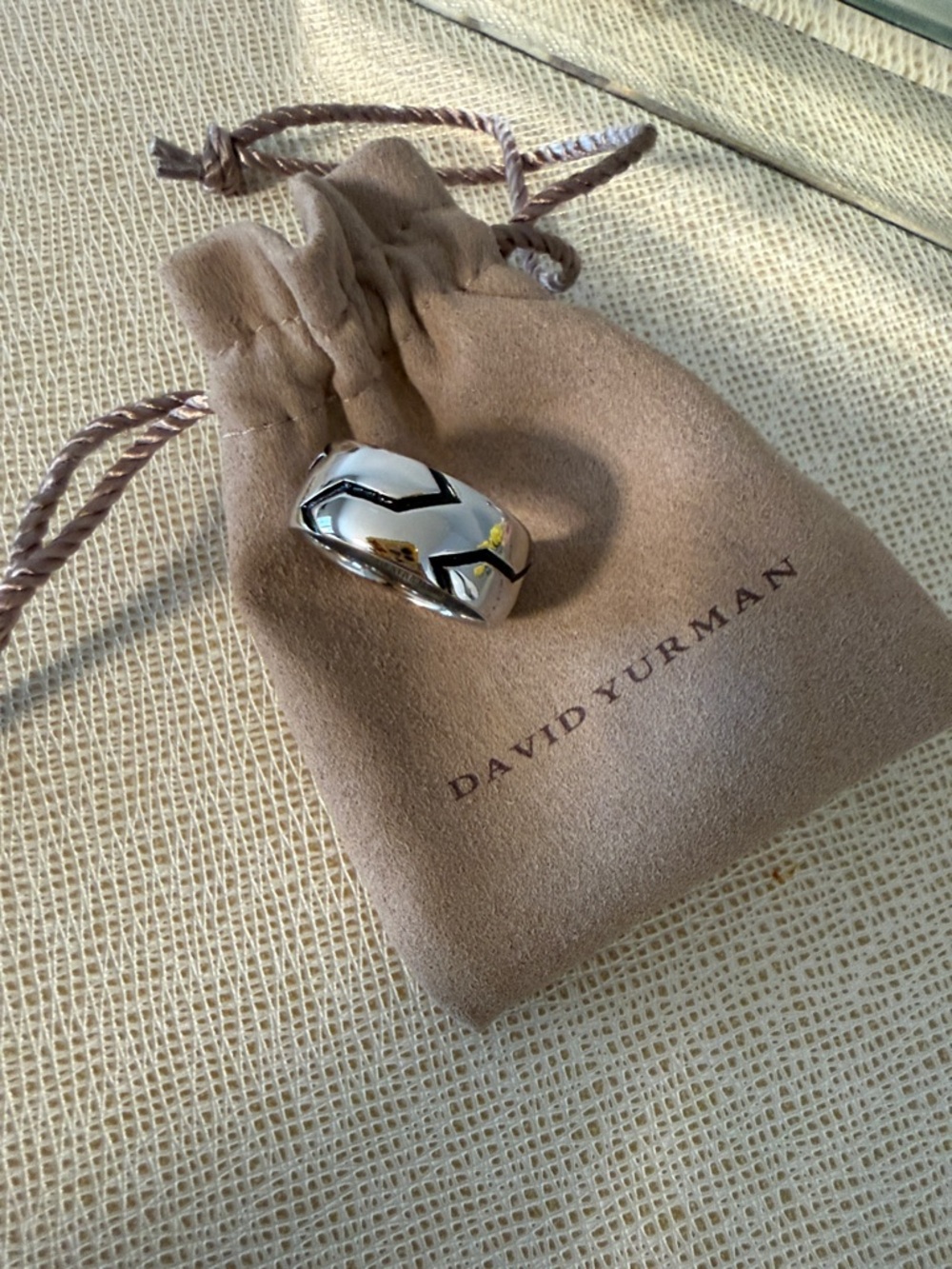 David Yurman Sterling Silver Ring with Black Chevron Inlay